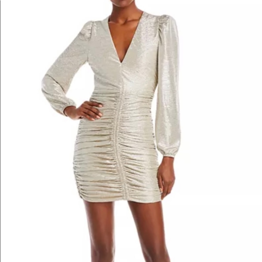 Ruched Metallic Crinkle Lamé Mini Dress